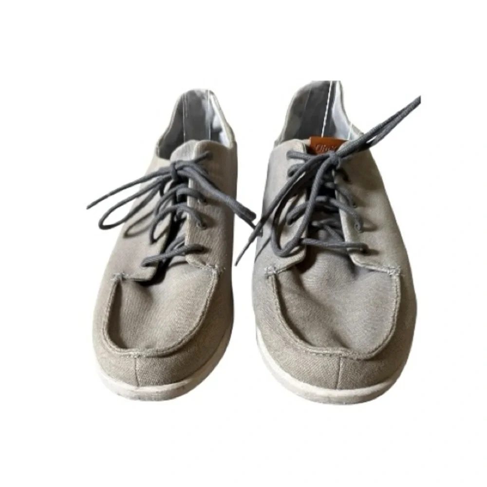 Olukai Honua Mens Shoes Size 12 Beige Casual Flat Comfort Lace Up Boat Shoes